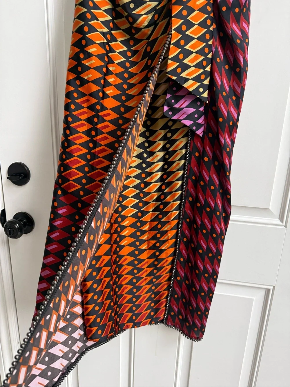 Zara Knotted Geometric Print Beaded Wrap Skirt Festival Bold Boho Asymmetrical
